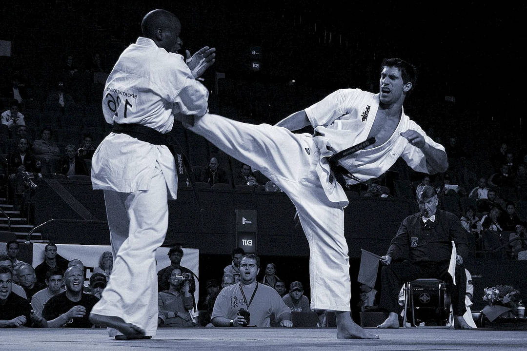 Kyokushin karatė kovos momentas